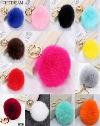 Multi Colour Pink Rabbit Fur Ball Keychain Bag Plush Car Holder Pendant Key Chain Rings For Women 2020 New Fashion Jewelry1759236