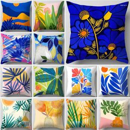 Pillow Blue Flower Leaves Pattern Pillowcase Nordic Style Living Room Covers For Sofa Home Office Decoration Waist