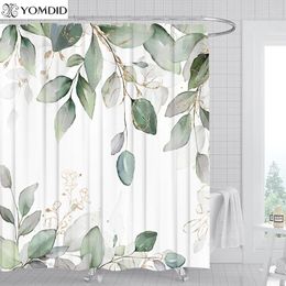 Shower Curtains YOMDID 1/4pcs Eucalyptus Leaf Bathroom Curtain Set Green Plant Leaves With 12 Hooks For Home Bath Decor