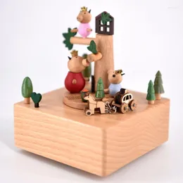 Decorative Figurines Pig Climbing Tree Manual Wind-up Music Box Wooden Crafts Children's Day Gifts Solid Wood Bedroom Desktop Decoration