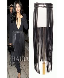 Fantastic Long Fringe Belt Black Leather Designer Belts for Women Long Tassels Pin Buckle Corset belt Spot on trendy BG0061501925