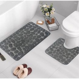 Bath Mats Rectangular Super Foot Mat Non-slip Pattern Pcs/set Soft Toilet Floor U-shaped Flannel Pebble Print Pad Absorbent Rug Bathroom 2