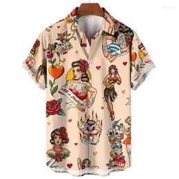 Men's Casual Shirts Hawaiian For Men Humanities Theme Oversized Short Sleeve Youthful Vitality HOLIDAY Clothes Turn-down Collar Tops Blouse