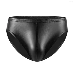 Underpants Men Soft Leather Briefs Sexy Underclothes Mirror Black Panties Faux Underwear Low-Waist Package Hips Shapewear Underpant