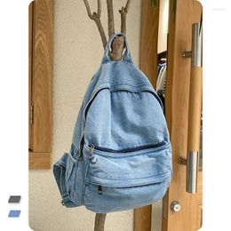 Backpack Cowboy Women's Solid Color Shoulder Bag Large Capacity College Student Canvas Simple Fashion Zipper