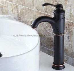 Bathroom Sink Faucets Black Oil Rubbed Brass Faucet Retro Basin Rotating Single Handle Hole And Cold Water Nhg020