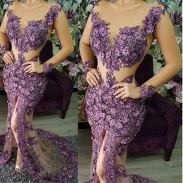 Evening Dresses Plus Size Illusion Long Sleeves Elegant Dubai Arabic Sequins Prom Gowns Party Dress 337b