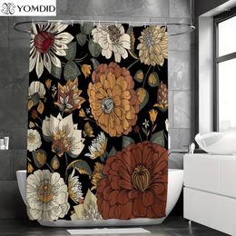 Shower Curtains YOMDID 1/4pcs Vintage Boho Floral Curtain Set With Hooks Durable Mildew-Proof Bath Bathroom Decor