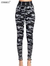 Women's Leggings CUHAKCI Camouflage Printed Leggings Women Seamless Denim Sports High Waist Tights Workout Fitness Elastic Pants Stretch Jeggings Y240508