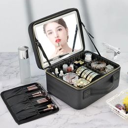 Smart LED Cosmetic Case With Mirror Travel Makeup Bag Large Capacity Female Beautician Skincare Product Makeup Case For Women 240506