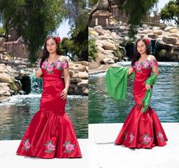 Party Dresses Mexican Evening Mermaid Style Off The Shoulder Floral Embroidered Applique Sweet 16 Dress Formal Prom Gowns Long