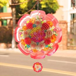 Decorative Figurines 3D Rotating Flower Wind Spinner Stainless Steel Windchimes Pendant Reflective Art Wall Hanging Home Garden Outdoor