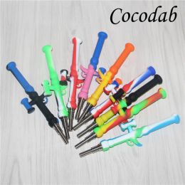 5pcs silicone nectar smoking pipes with 10mm titanium tip dab straw kit oil rig bong water pipe ZZ