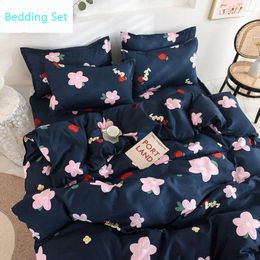 Bedding Sets Thickened Aloe Cotton Duvet Cover Black Pink Flowers King/Super King Size Quilt Bed Sheet Pillowcase Set