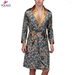 Home Clothing VOLALO Men Bathrobe Simulation Silk Print Pyjamas Lingerie Robe Mens Summer Robes Male Senior Satin Sleepwear