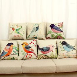 Pillow American Bird Cover Cotton Linen Decorative Pillowcase Chair Seat Square 45x45cm Home Living Textile