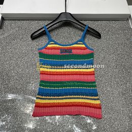 Contrast Color Knits Top Women Summer Breathable Camis Elastic Fabric Knitwear Quick Drying Vest