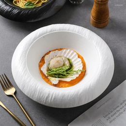 Plates Creative Stone Pattern French Soup Plate Straw Hat Bowl Round Pasta Western Qingshe El Hou Chu Bai Pan Tableware