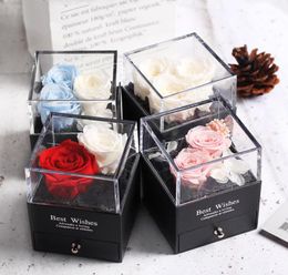 Preserved In Glass Dome Eternal Rose Decoration Red Ecuador Gift Box Can Put Ring Valentines Day Gift Birthday Gifts for Women1776807