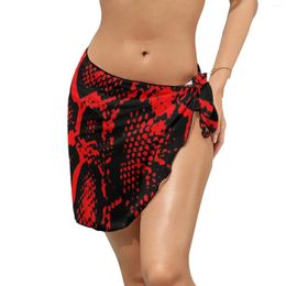Snakeskin Beach Bikini Cover Up Black Red Python Chiffon Cover-Ups Summer Trendy Wrap Scarf Swimwear Design Big Size Wear