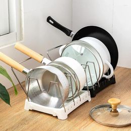 Kitchen Storage Stainless Steel Pot Lid Rack Adjustable With Towel Rod Drain