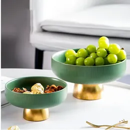 Plates Ceramic Plate Tall Feet Fruit Green Round Salad Bowl Dessert Cake Pan Snack Tray Decorative Tableware Display Stand