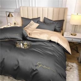 Bedding Sets 30 60S Long-staple Cotton Set Egyptian Solid Colour Embroidery Bed Duvet Cover Sheet Spread Fit