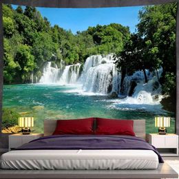 Tapestries Waterfall Pattern Tapestry White Clouds Landscape Wall Hanging Cloth Bohemian Home Decor Living Room Background Cloth