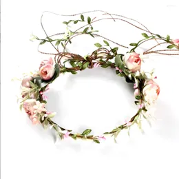 Decorative Flowers Faux Rose Rattan Flower Adjustable Garland Headband Lightweight Wedding Wreath Beautiful Po Props Hair Accessories
