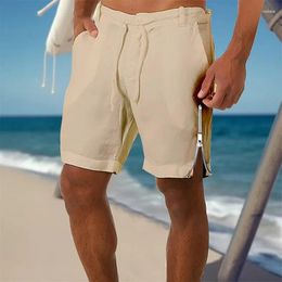 Men's Shorts Retro Side Hem Summer Beach Casual Loose Straight Leg Pants Fashionable Versatile Solid Color