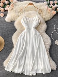 Casual Dresses Elegant White Party Dress Women Summer Vintage A Line Spaghetti Strap Sleeveless Long