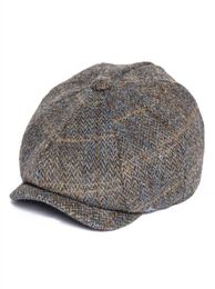 BOTVELA 100 Wool Tweed Check Newsboy Cap Men Gray Beige Herringbone Baker Boy Caps Flat Hat Gatsby Cabbies Boina 029 T2009118845175