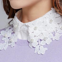 Bow Ties Linbaiway Women Floral Sweater Lapel Fake False Collar Female White Embroidered Lace Tie Detachable Collars Button Blouse Tops