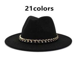 fedora hats black khaki Wide Brim Men Women hat Jazz caps Church felted chain belt cowboy Vintage luxury winter women hats new buc4184713