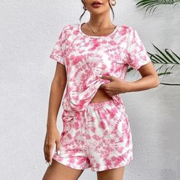 Home Clothing Women Casual Shorts Set Elastic Waisted Women's Floral Print Pyjama With Short Sleeve T-shirt For Ladies