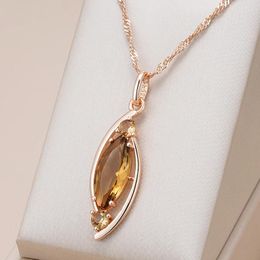 Pendant Necklaces Kinel Light Brown Crystal Necklace For Women 585 Rose Gold Color With Natural Zircon High Quality Daily Fine Jewelry