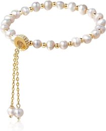 Cowlyn Pearl Bracelet Chain Ring Baroque Culture Bossimi 14K Gold Plated Adjustable Fashionable Valentines Day Charm Exquisite Handmade Jewelry Suitable for Wome