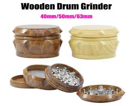 Newest Wooden Drum Tobacco Grinder Accessories Wood Matel Herb Cursher Grinders 2 type 40mm 50mm 63mm 4 layers1977127