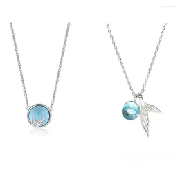 Necklace Earrings Set 2Pcs 925 Silver Plated Crystal Mermaid Pendant For Women Girls Jewellery Wedding Choker Party Gift Dz560