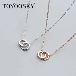 Pendants S925 Silver Necklace Classic Simple Two Circle Interlocking Pendant Temperament Round Clavicle Chain Jewelry For Women