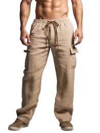 Men's Pants Cargo Classic Outdoor Long Summer Breathable Linen Trousers Male Casual Elastic Waist