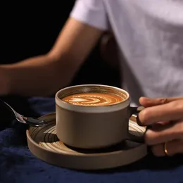 Mugs Rough Pottery European Coffee Cup And Saucer Set Pull Flower Simple Daily Ceramic Milk Water