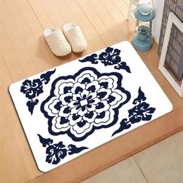 Carpets Blue And White Pattern Entrance Doormat Hallway Printed Anti-Slip Bath Mat Kitchen Living Room Bathroom Area Rugs