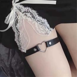 Garters Womens sexy elastic Pu leather leg loop hanger with punk heart-shaped rivet thick ring Gothic Harajuku hanger WX