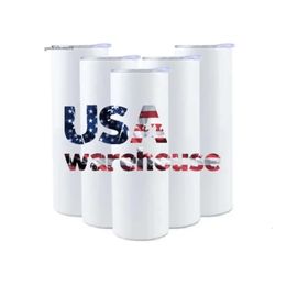 2 Days Delivery Stock 20Oz Water Bottles Sublimation Blanks Straight Tumblers Portable Coffee Tea Mugs With Lid And Plastic Straw Outdoor Camping Cups 0514