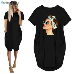 Party Dresses Fashion Girl Cool Print 2024 Summer Loose Oversize T Shirt Dress Women Short Sleeve Sexy Black