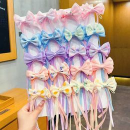 Hair Accessories Solid Color Long Ribbon Bow Baby Hair Clips Cute Bowknot Hairpins for Girl Barrettes Korean Kids Princess Hair Accessories