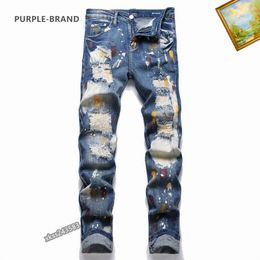 Mens Purple Jeans Designer Jeans Fashion Distressed Ripped Bikers Womens Denim cargo For Men Black Pants High Quality Fashion Mens Jeans 09