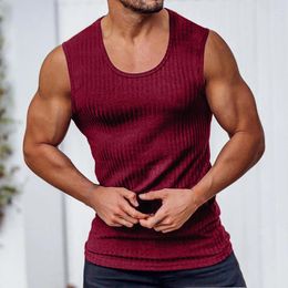 Men's Tank Tops Men O-Neck Neck Solid Sleeveless Crew Summer Sports Colour Tight Vests Casual Undershirt Bodybuilding Muscle