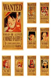 Wall Stickers One Piece Classic Anime Vintage Poster Luffy Zoro Wanted Room Decor Art Kraft Paper5964592